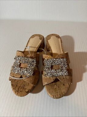 Alex Marie Cork Slide Sandals with Crystal Buckle